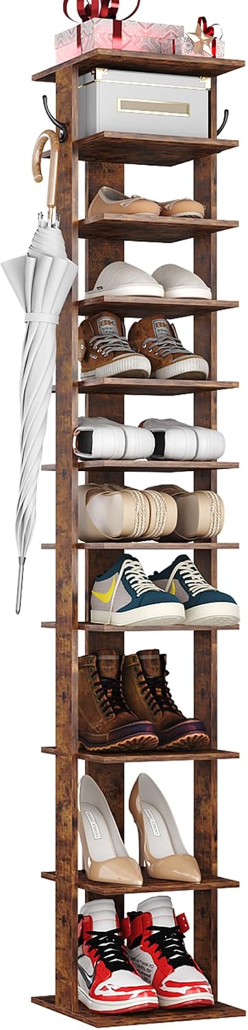 HOMEFORT 10-Tier Vertical Shoe Rack, Corner Shoe Tower, Slim Shoe Organizer w...
