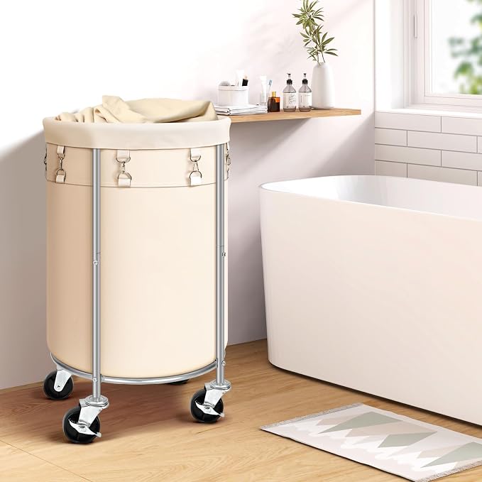 Laundry Hamper with Wheels, 100L Round Rolling Laundry Basket Sorter with