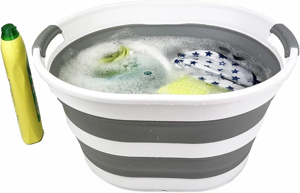 SAMMART Collapsible Plastic Oval Laundry Basket 23L (6 Gallons) -Foldable Sto...