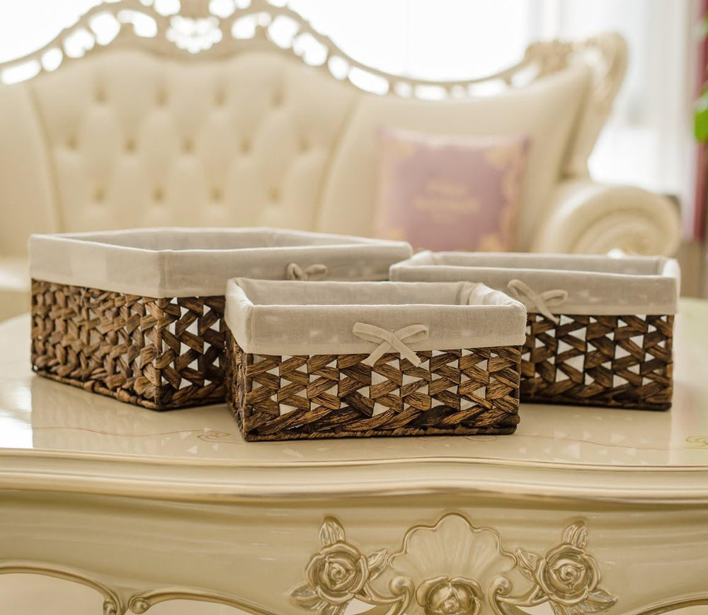 Rectangular Woven Seagrass Storage Bin with Handle,Kingwillow. (water hyacint...