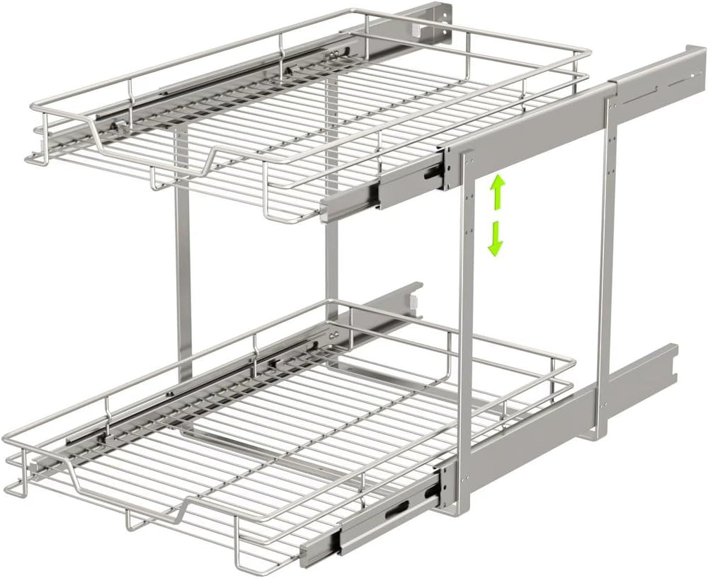EZKAZA Pull Out Cabinet Organizer 17.5" W x 21" D, 2-Tier Kitchen C...