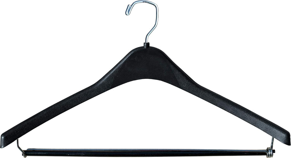 Heavy-Duty Black Plastic Coat Hanger with Locking Wooden Pant Bar, (Box of 25...