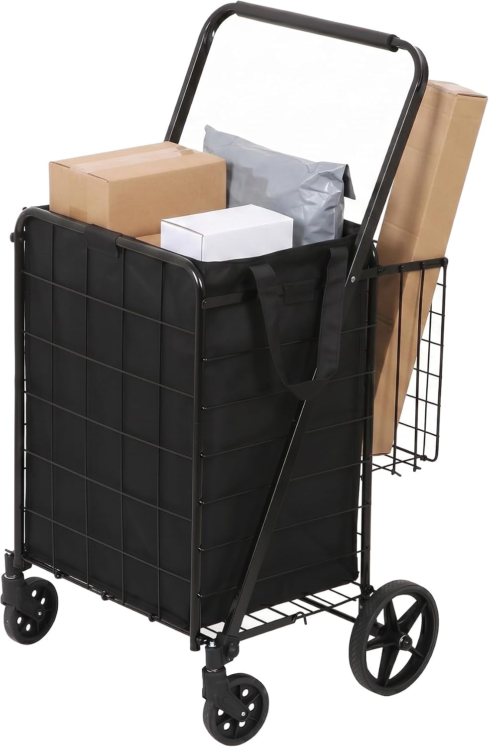 Foldable Shopping Utility Cart Portable Grocery Cart with 360° Whees Double W...