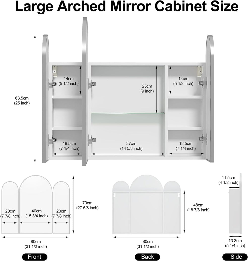 Triple Arched Brushed Nickel Medicine Cabinet,Medicine Cabinet with Mirror
