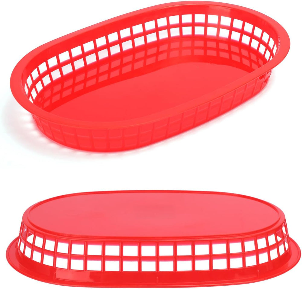 60 Pack Fast Food Baskets, 10.6 x6. 7 Inch Versatile Red Plastic Food Baskets...