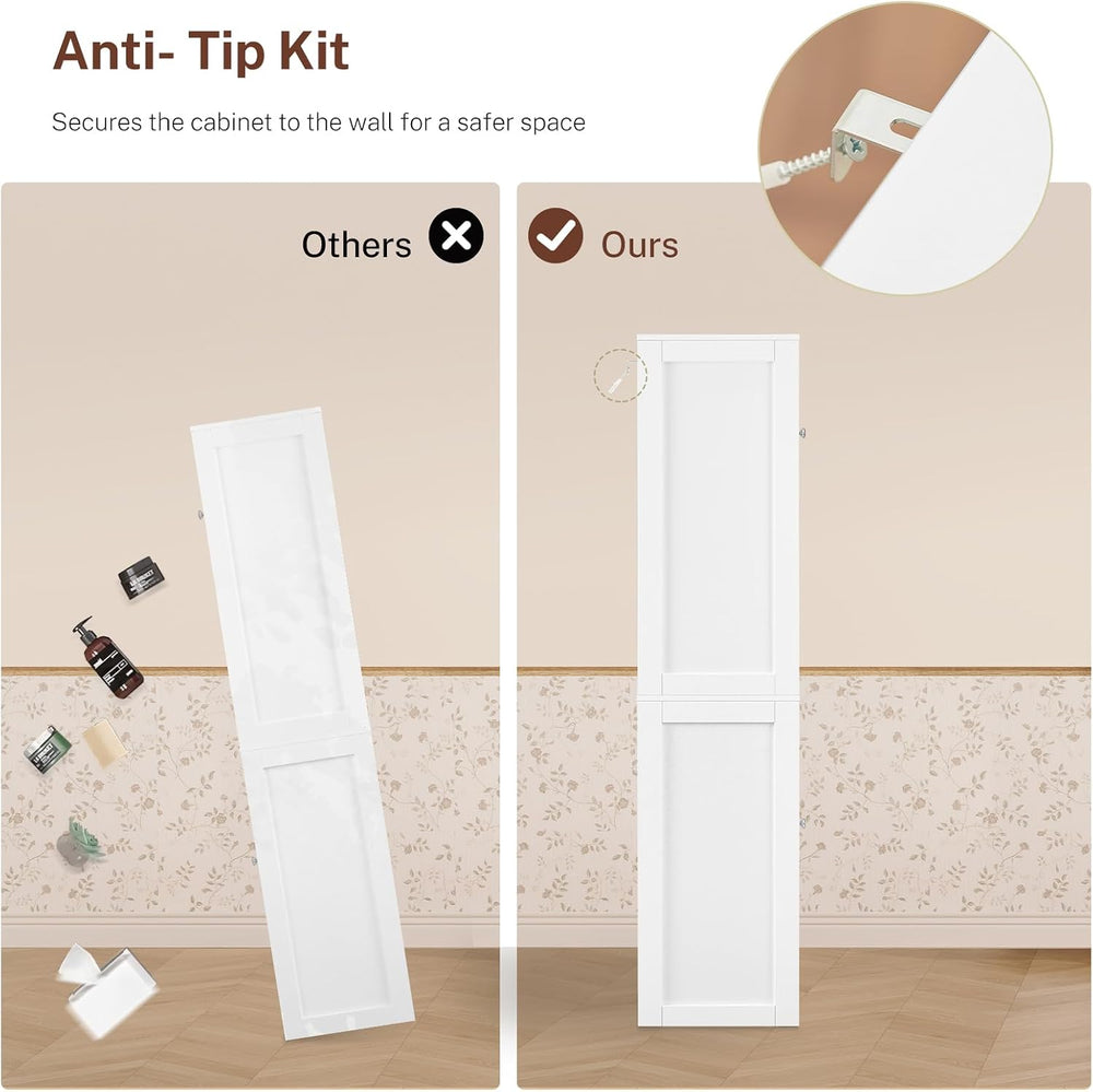 Tall Bathroom Storage Cabinet with 4 Doors & 2 Adjustable Shelves