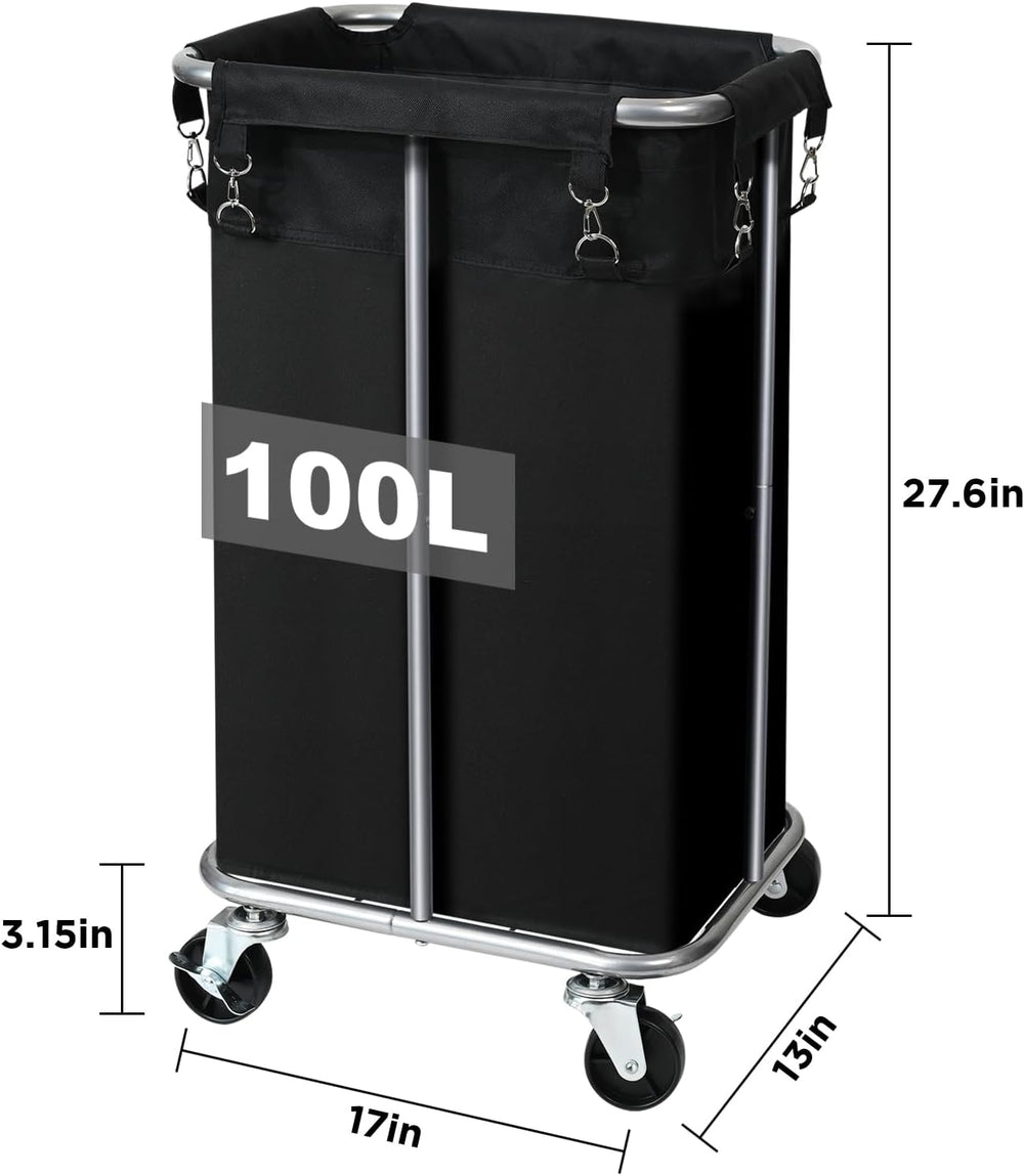 100L Rolling Laundry Hamper Basket with Wheels for Bedroom, Black