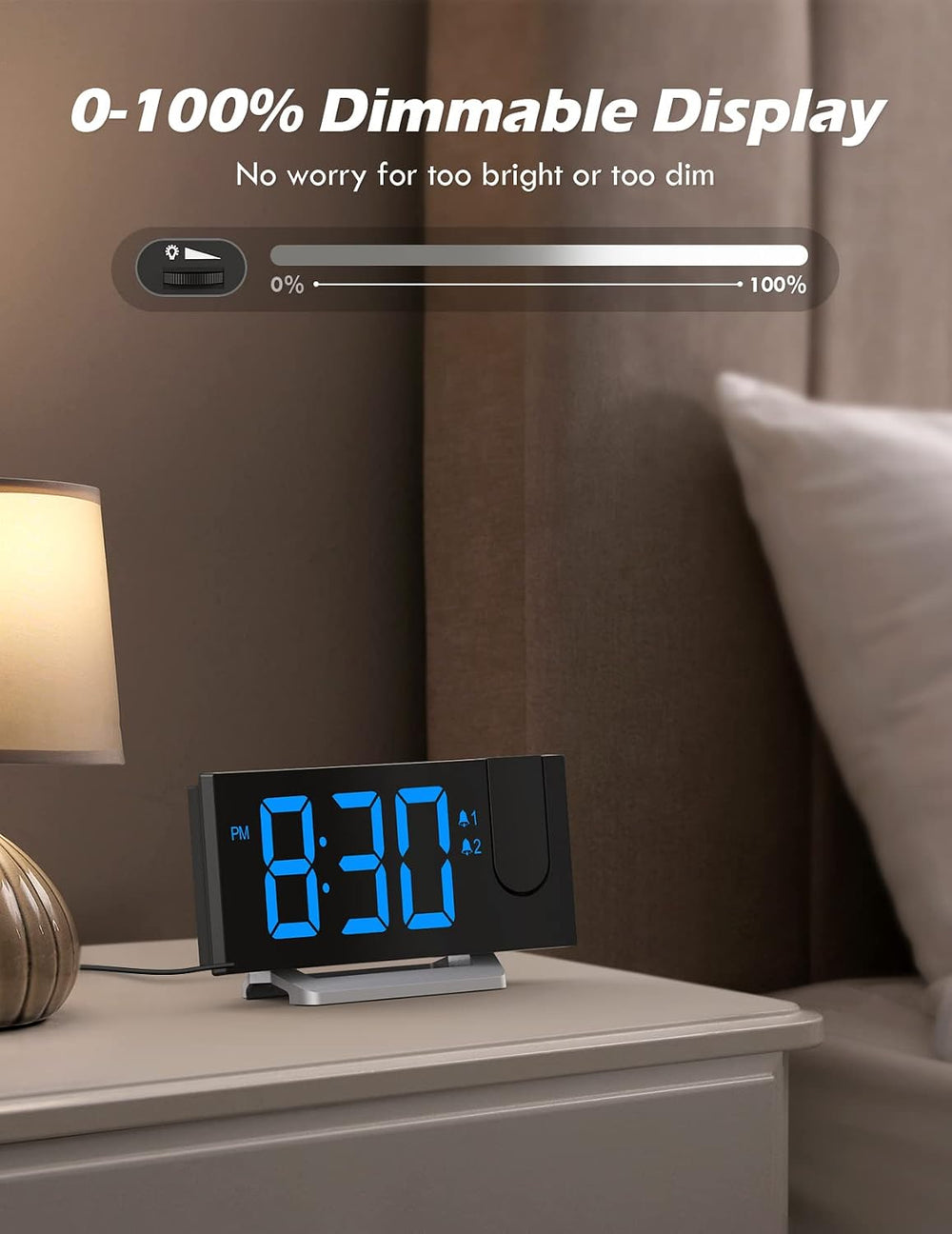 Projection Alarm Clock with FM Radio, Digital Clock for Bedroom