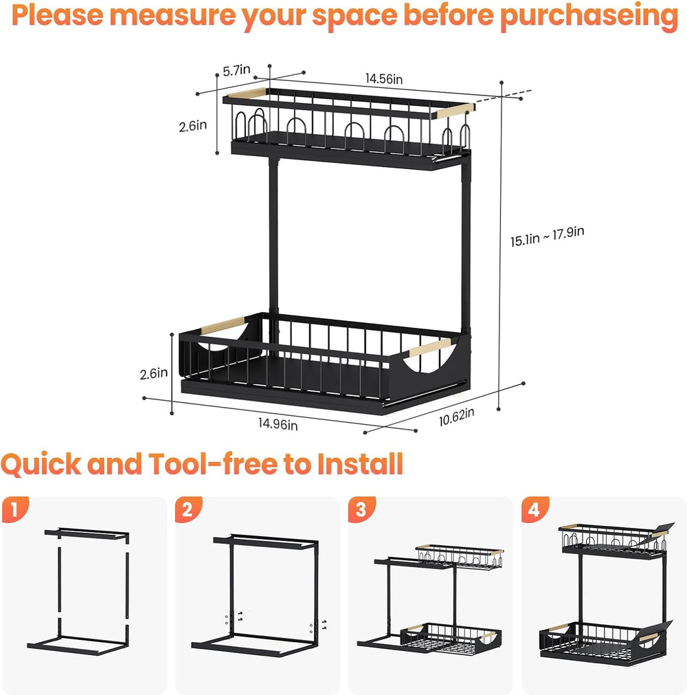 Under Sink Organizer and Storage for Bathroom and Kitchen - 2 Pack 2 Tier