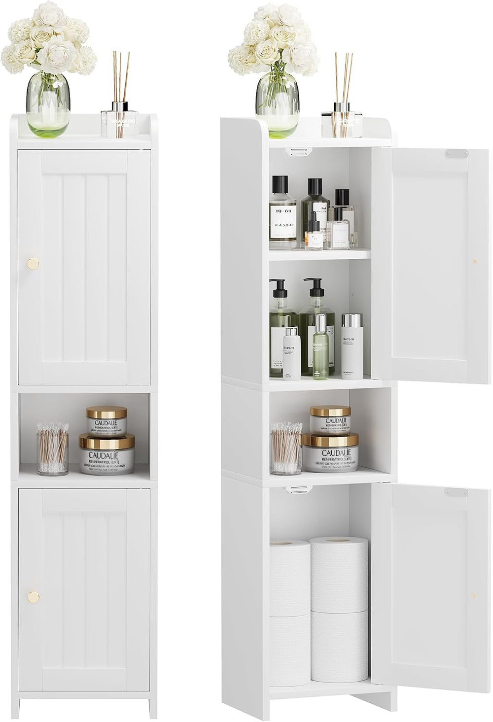 Bathroom Cabinet with 2 Doors, 7.3 x 9.8 x 40.4 Inches, Small Freestanding St...