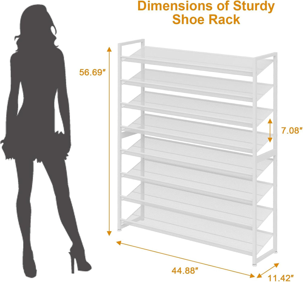 Large Shoe Rack 8 Tier Shoe Organizer, Heavy Duty Metal 4-Tier Stackable Shoe...