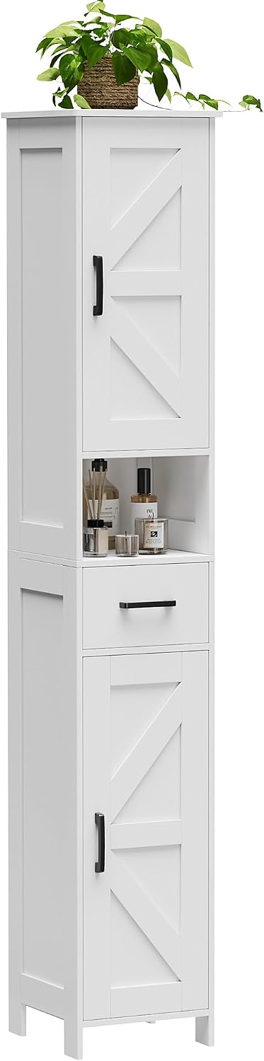67" H Tall Bathroom Storage Cabinet with Barn Doors and Drawer