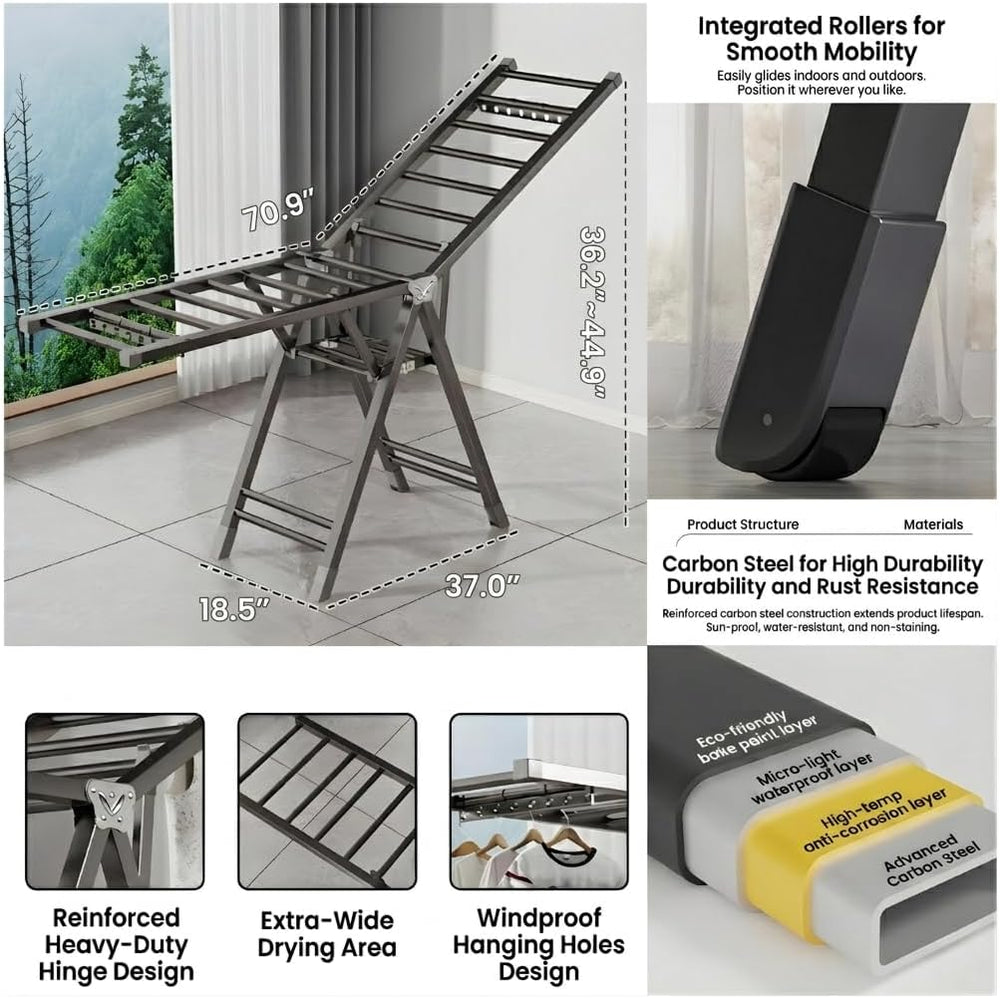 Heavy Duty 71 inches Stainless Steel Drying Rack - Height-Adjustable Gullwing...