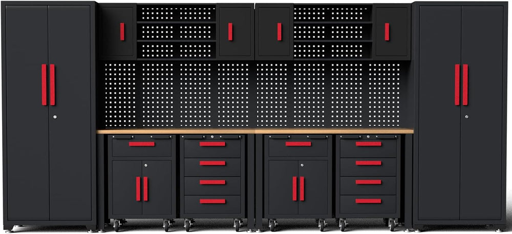 12-PC Heavy Duty Steel Garage Storage Cabinet System & Bench,Red