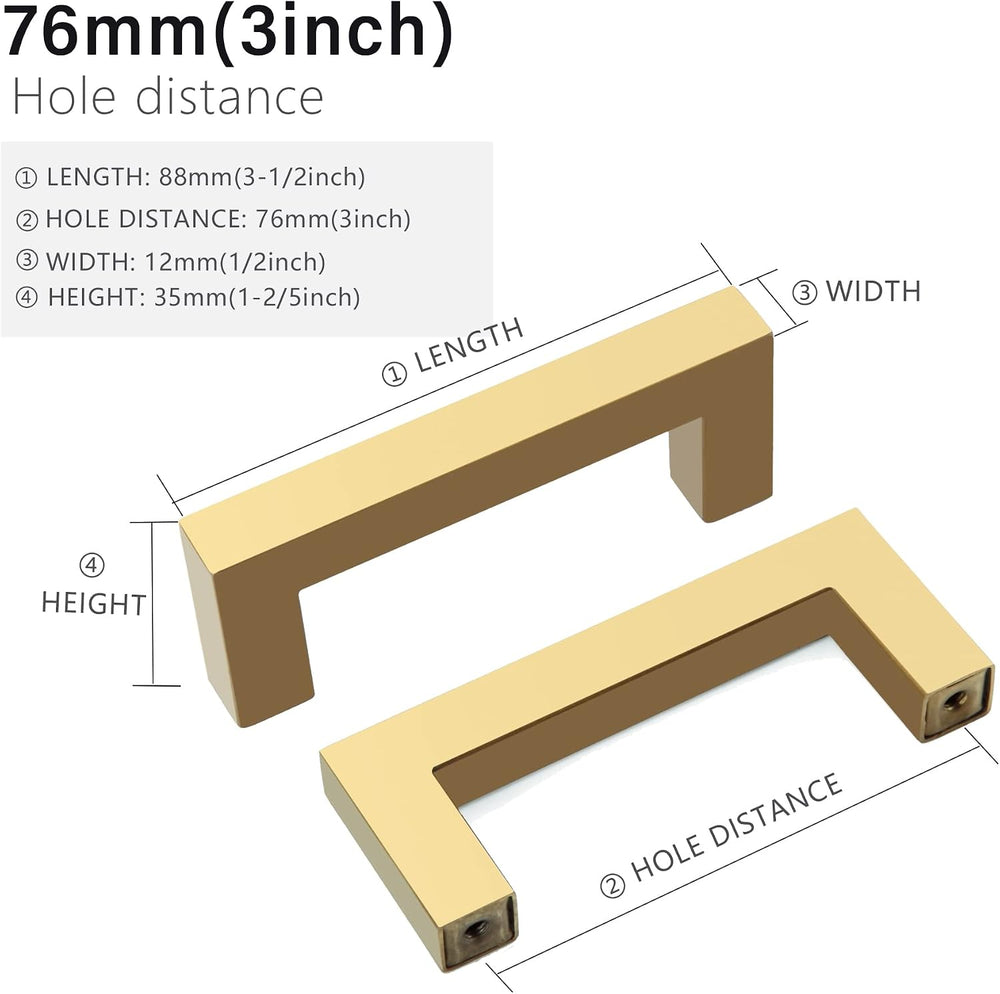30 Pack 3 Inch Gold Cabinet Pulls, Square Drawer Handles