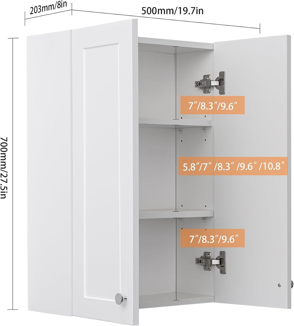 White Wall Mount Cabinet, MDF Over the Toilet Storage Cabinet