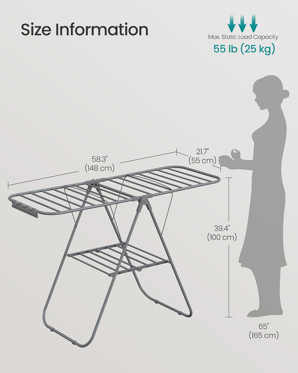 SONGMICS Clothes Drying Rack, Foldable Space-Saving Laundry Drying Rack
