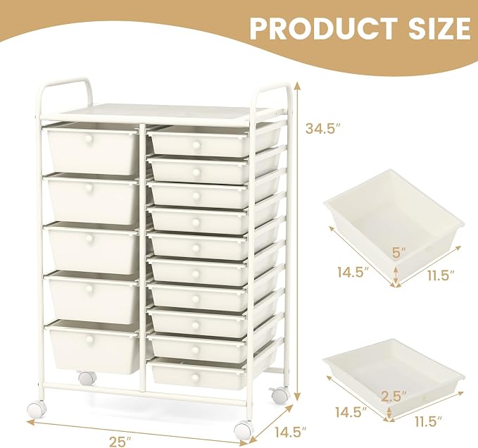 GOFLAME 15-Drawer Rolling Storage Cart, Utility Cart