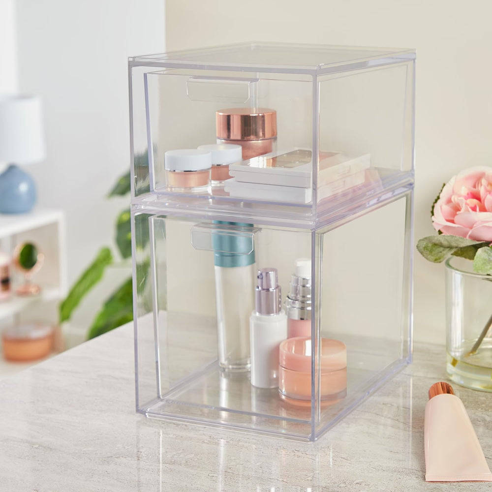 STORi Audrey Stackable Clear Bin Plastic Organizer Drawers | 2 Piece Set | Or...