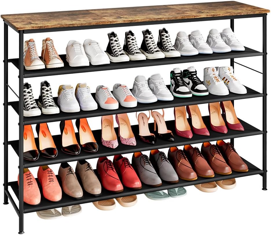 INGIORDAR 4 Tier Long Shoe Rack Storage Organizer Shelf for Closet Entryway