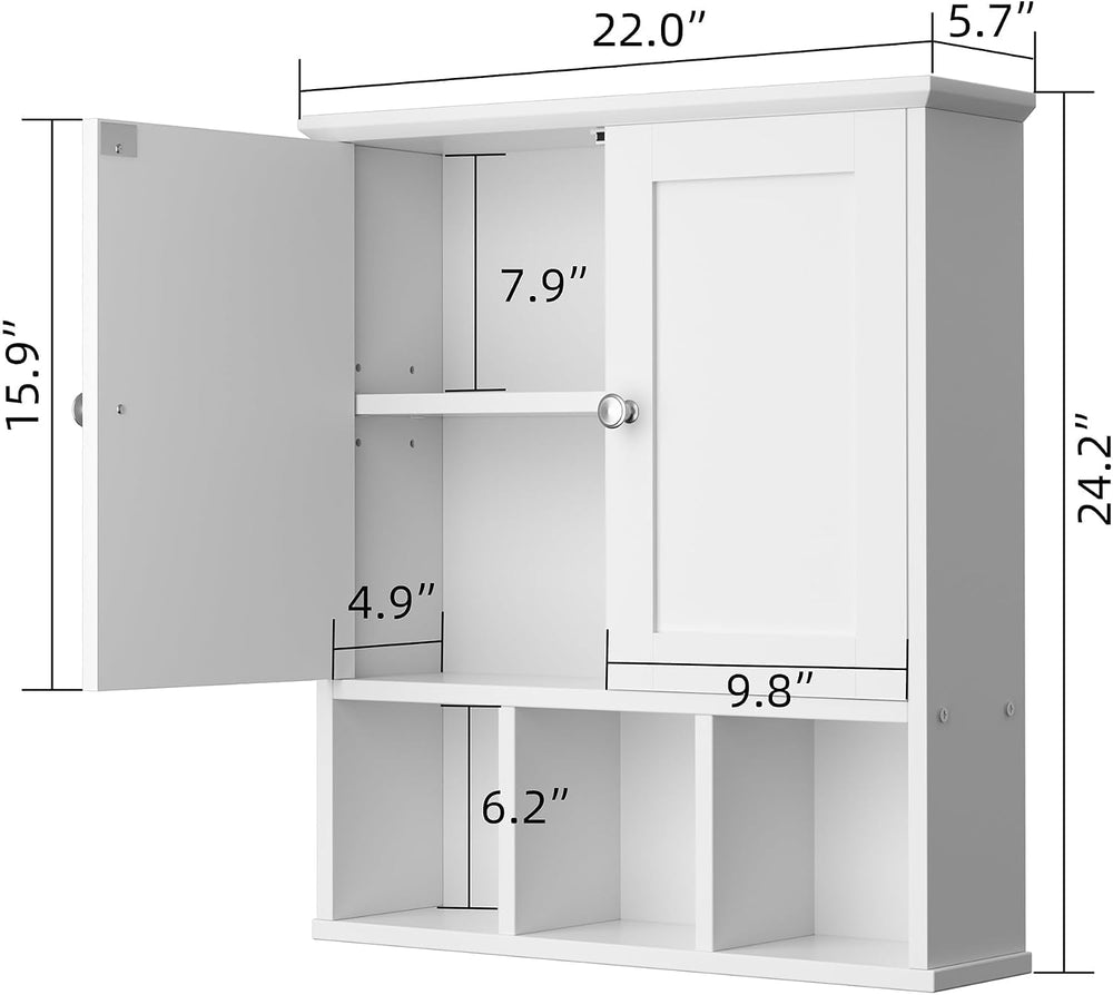 Shintenchi Bathroom Medicine Cabinet, Wall Mounted, Adjustable Shelf, White