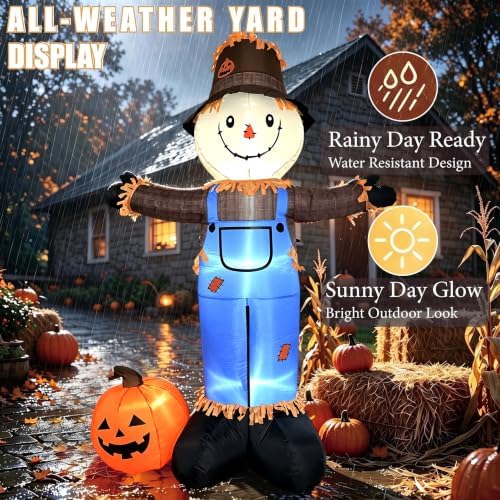8 FT Fall Inflatables Scarecrow Decorations, Scarecrow with Pumpkin Inflatabl...