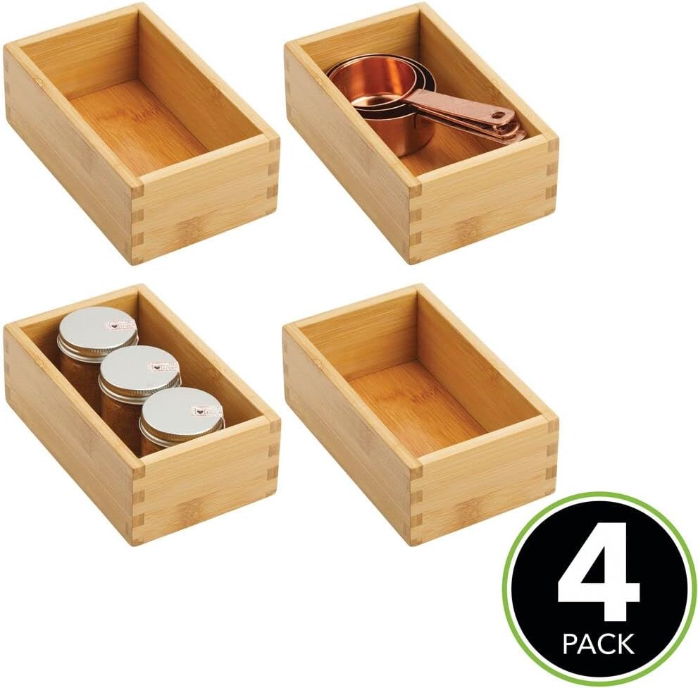 mDesign Wood Bamboo Storage Bin Container, Drawer Organizer Crate Boxes for K...