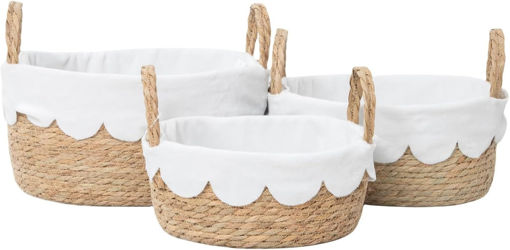Scalloped Wicker Storage basket organizing for bread,Set of 3