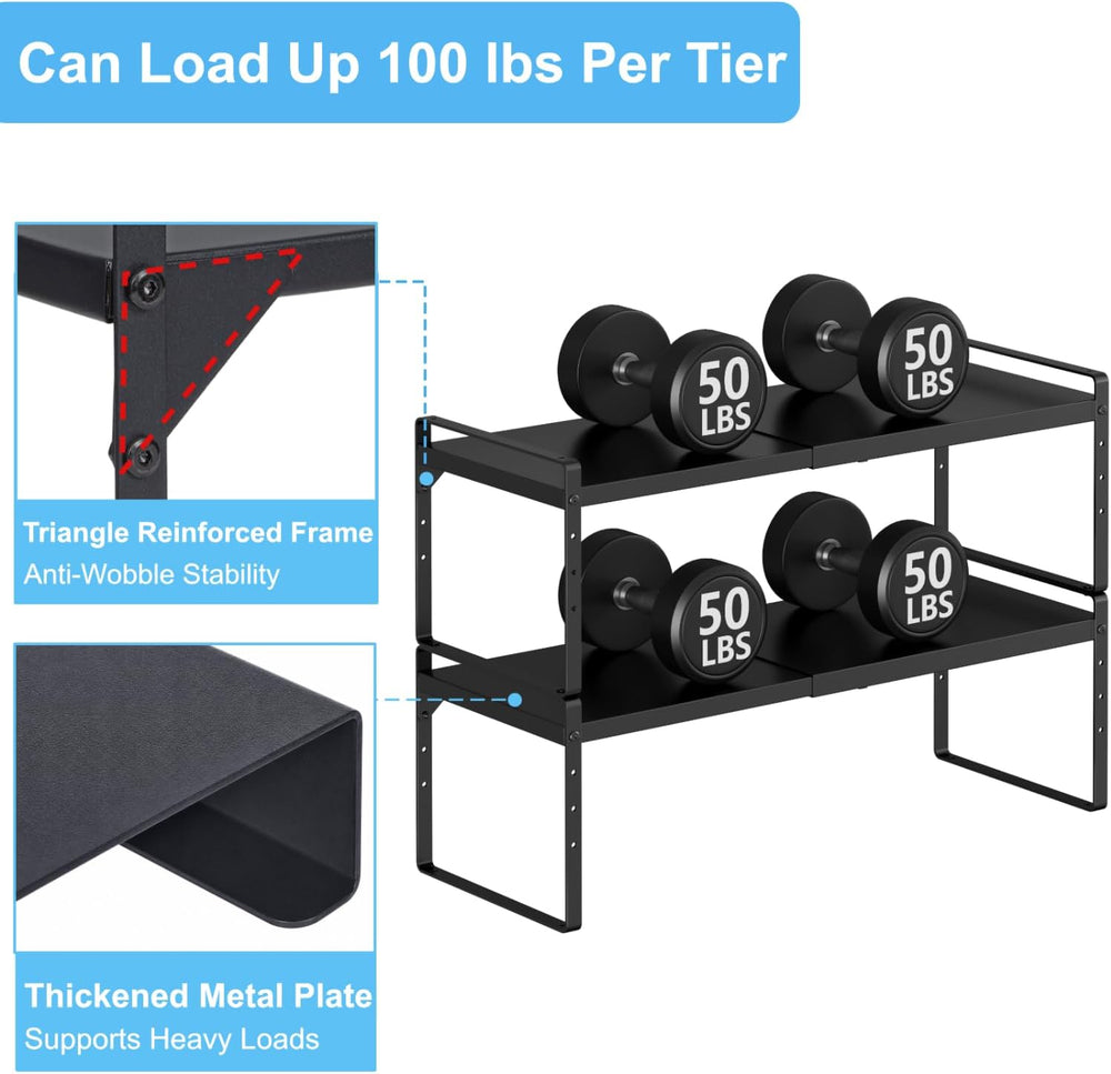 Expandable Kitchen Cabinet Shelf Organizer, Stackable Metal Storage Shelves