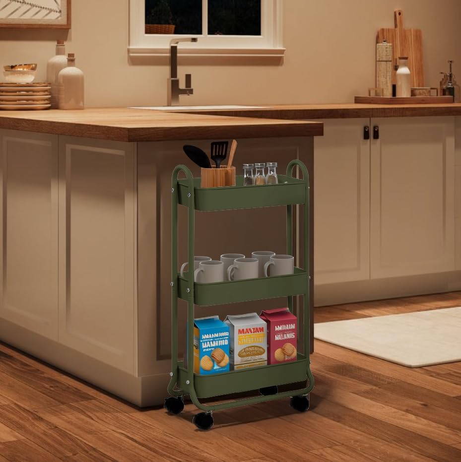 SunnyPoint Slim Rolling Storage Cart, 3 Tier Bathroom Storage Organizer Bathr...