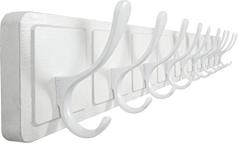 SKOLOO Scandi-Style Wooden Carved-Block Coat Hook, Wall Coat Hanger with 10 H...