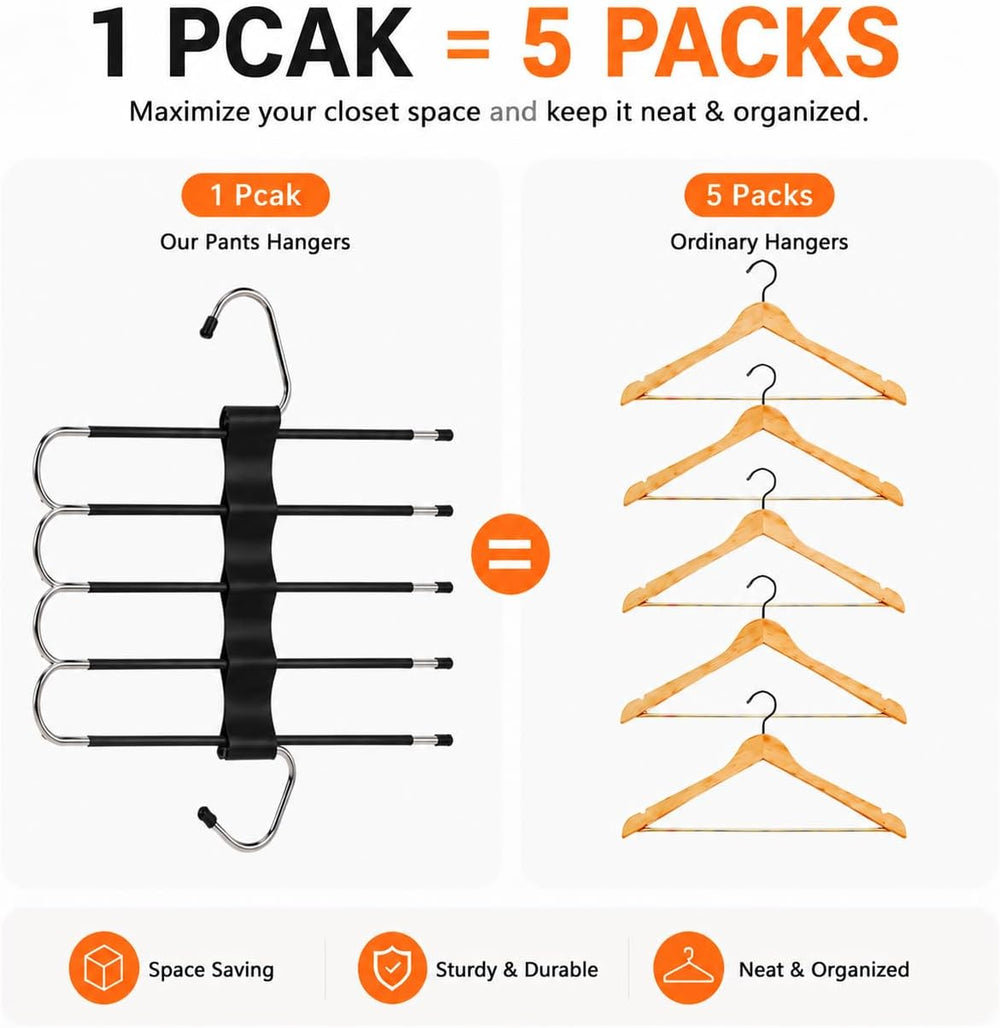 Space-Saving Pants Hangers, 5-Tier, 20 Clips, 4 Pack