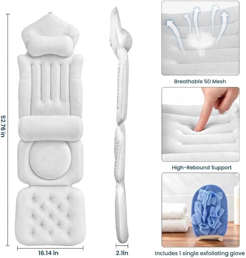 Bath Pillow for Tub, 5D Air Mesh Bathtub Pillow (White)