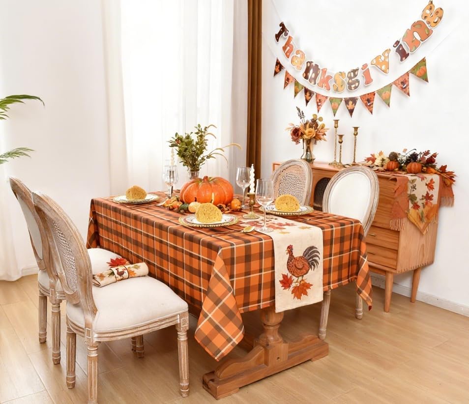 Classic Gingham Buffalo Tablecloth Fabric - Oblong 58x144 Inch Water Proof Ch...
