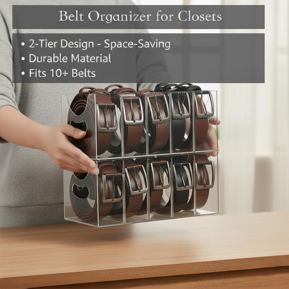 Belt storage Organizer for Closet with Removable Dividers - 5 Compartments &a...
