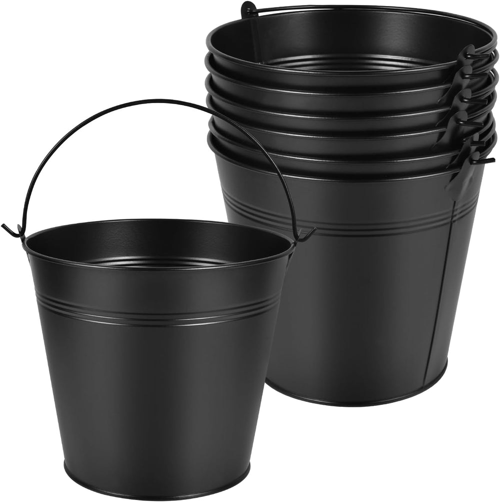 OBTANIM 7 Pack Black Metal Buckets with Handle Galvanized Ice Pails for Plant...
