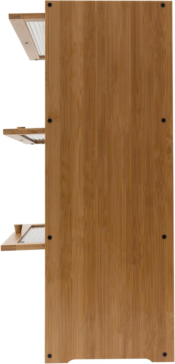 3 Tiers Bamboo Storage Cabinet, Wood Sideboard with Acrylic Doors Modern Kitc...