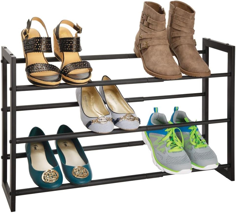 mDesign Metal 3 Tier Adjustable/Expandable Shoe and Boot Storage Organizer Ra...