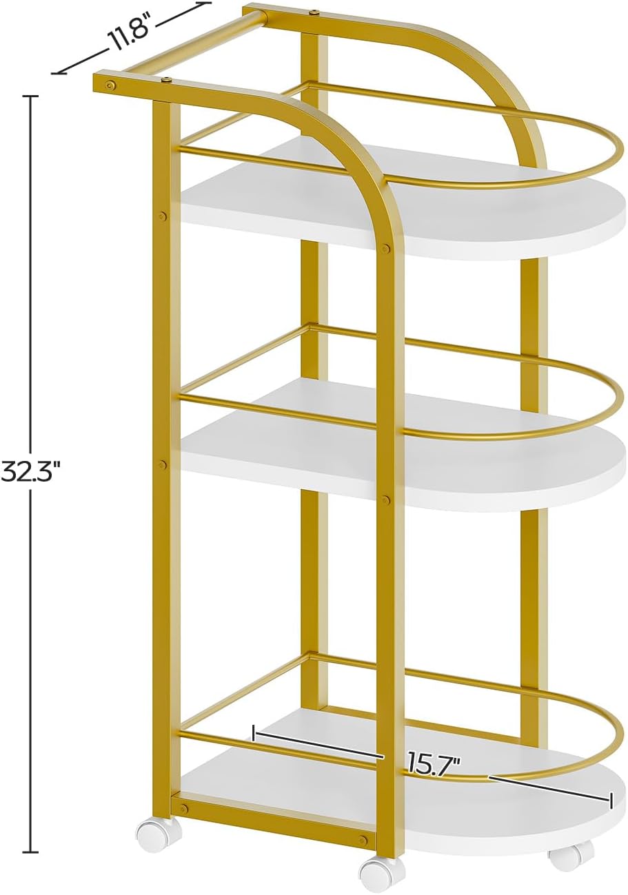 YATINEY 3-Tier Bar Cart, Home Bar Serving Cart with Fence and Wheels, for Din...