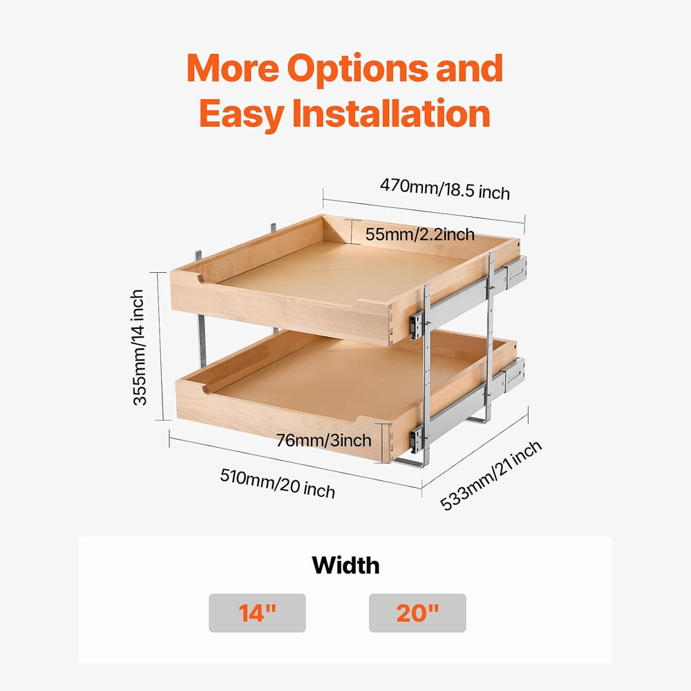 VEVOR 2 Tier Pull Out Cabinet Organizer, 20" W x 21" D Cabinet Draw...