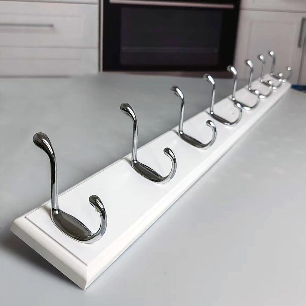 Wooden Wall Mounted Coat Rack 35 inch (90cm) with 8 Silver Hooks, Lang Wood W...