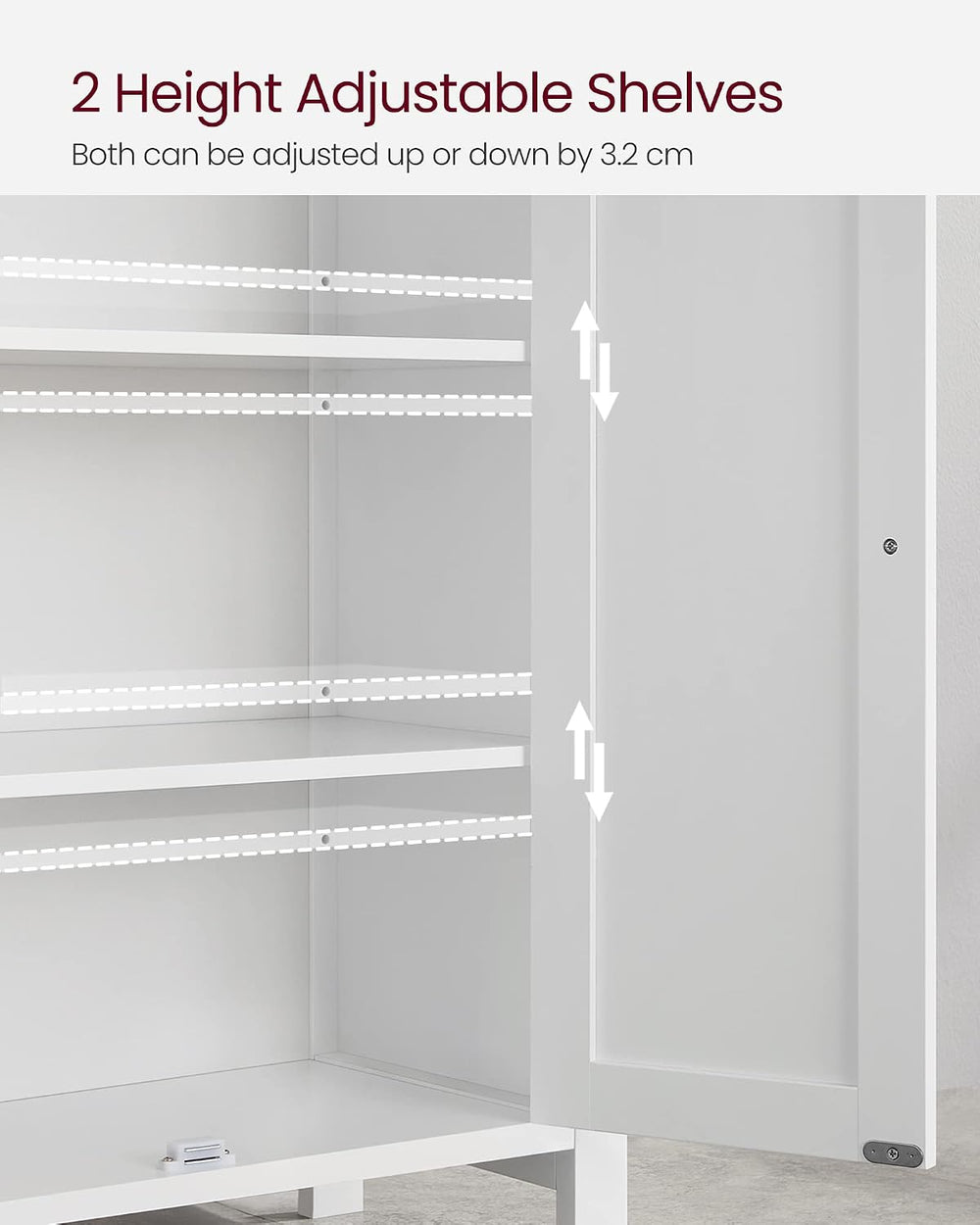 VASAGLE Bathroom Floor Storage Cabinet, Adjustable Shelves, Cloud White