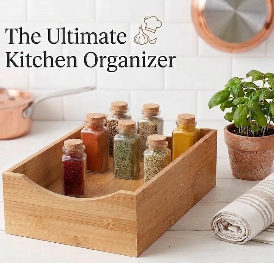 YBM Home Bamboo Drawer Organizer Storage Box for Spices and Kitchen Items, Li...