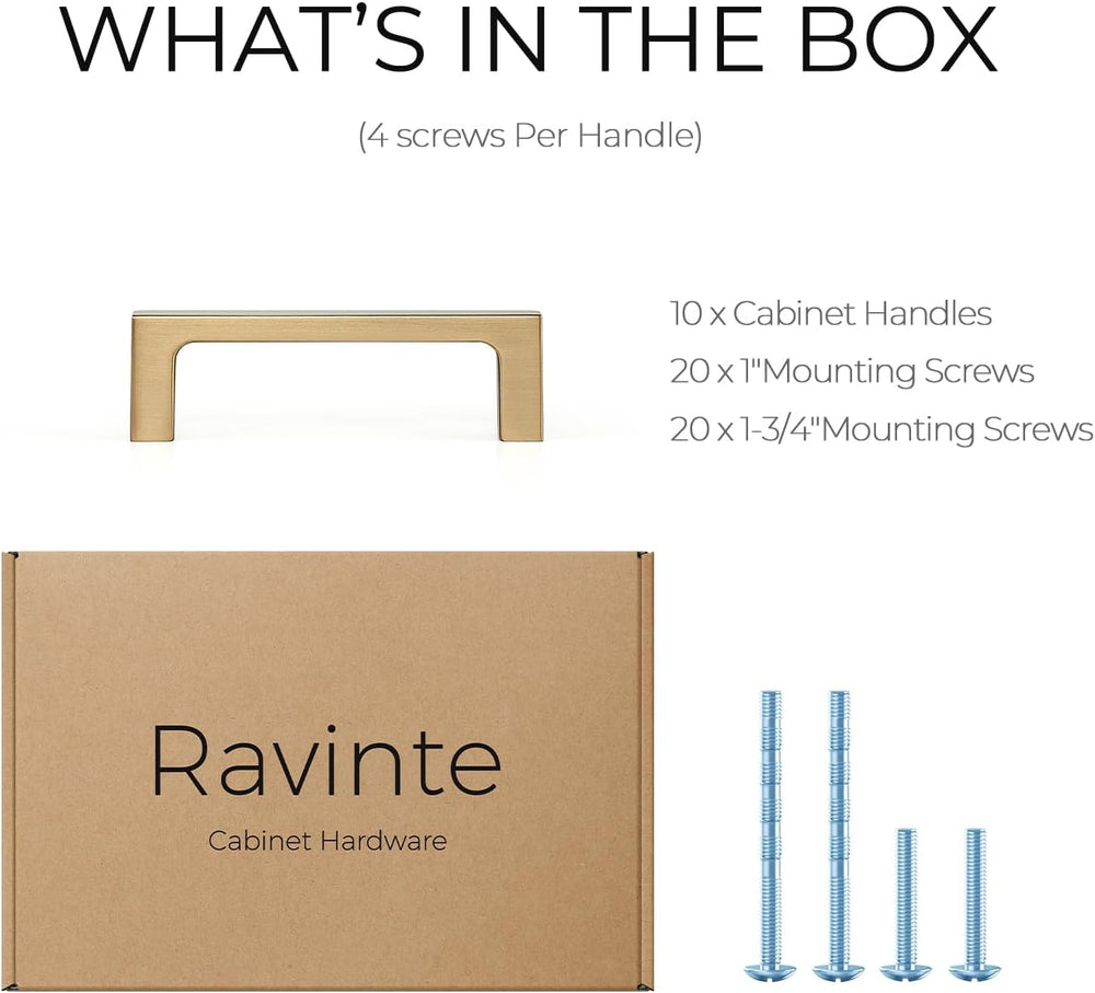 Ravinte Champagne Bronze Kitchen Square Cabinet Handles 3 Inch 10 Pack