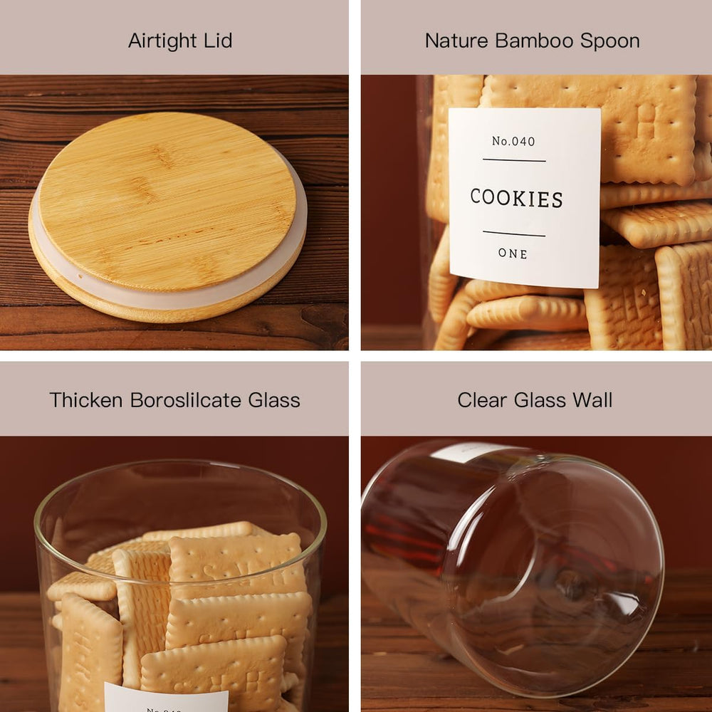 CZZGSM Set of 6 Glass Flour and Sugar jars with 132 Kitchen Pantry Labels - T...