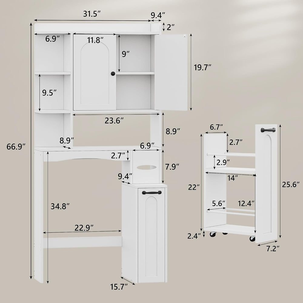 Over The Toilet Storage Cabinet with Pulley & Arched Doors, White