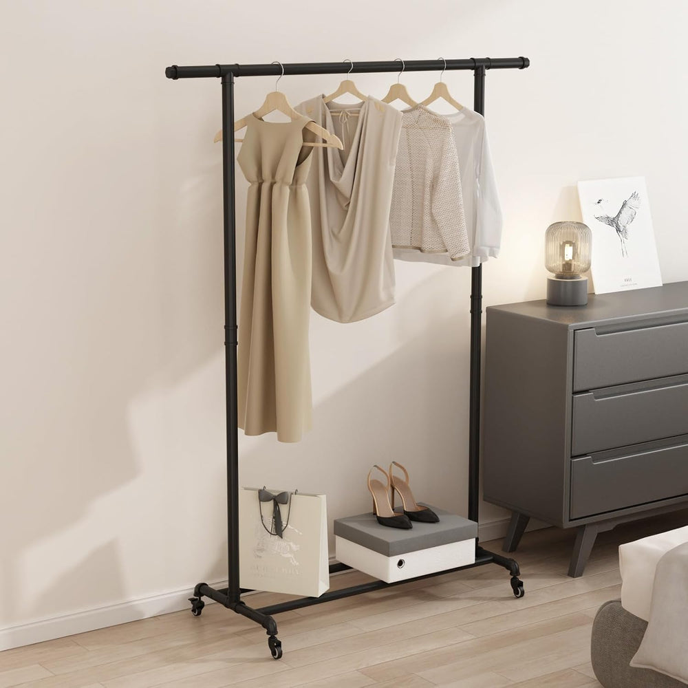 Industrial Pipe Clothing Rack, Heavy Duty Metal Clothes Rack With Wheels, Rol...