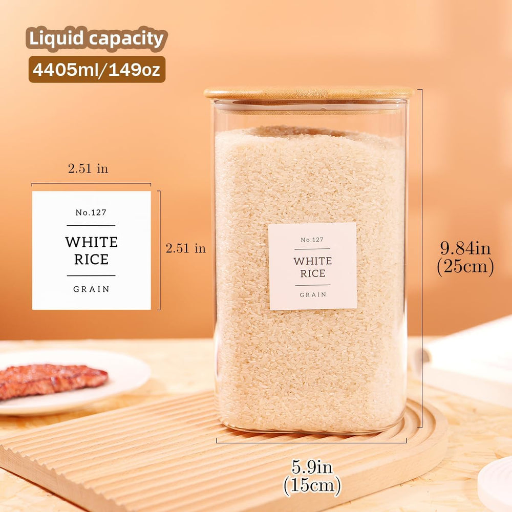 CZZGSM 2 Pack Square Glass Flour and Sugar Containers with 132 Kitchen Pantry...