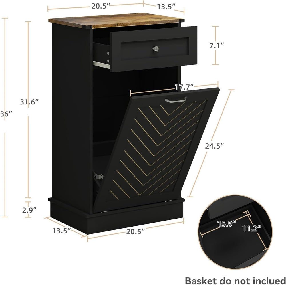 YOURLITE Tilt-Out Laundry Hamper Cabinet, 10 Gallon Herringbone Trash Can Cab...