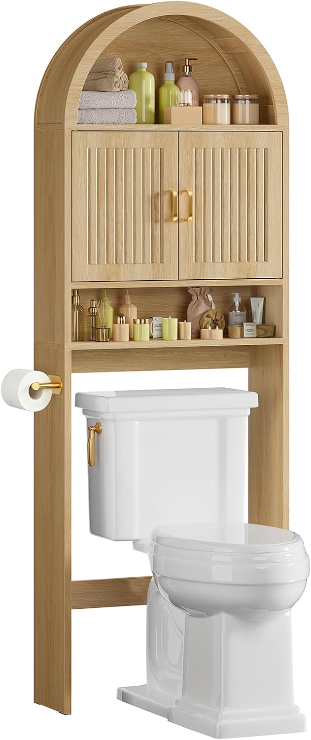 TEENFON Arched Over The Toilet Storage Cabinet, Bathroom Storage Cabinet